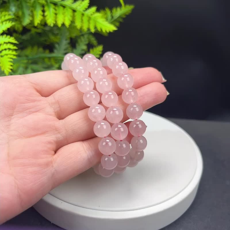 天然粉晶手串9.5mm冰透馬達加斯加粉色水晶手鏈女單圈粉嫩百搭 - 手鍊/手環 - 水晶 粉紅色