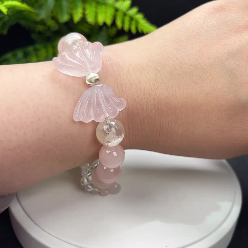 Design crystal bracelet pink crystal wings white crystal running ring ghost single bead S999 Silver tranquil soothing self-confidence - สร้อยข้อมือ - คริสตัล 
