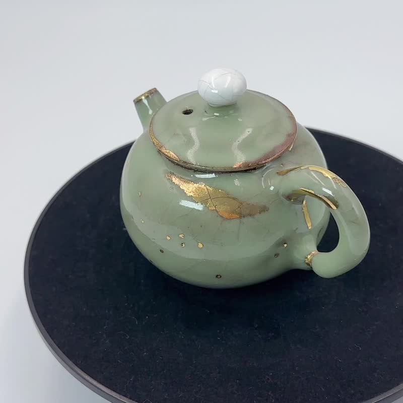 溫潤如玉 青志野鎏金壺-余華宇老師-手工製作-容量約200cc - 茶壺/茶杯/茶具 - 陶 