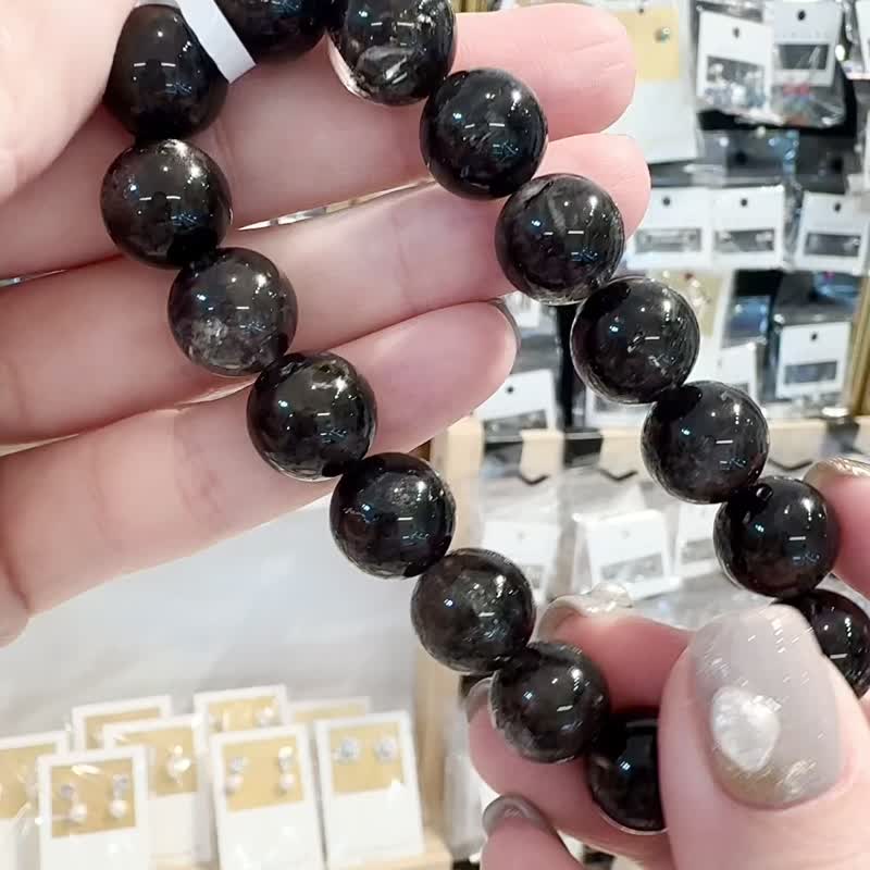 Small boutique Herkimon Black Knight Black Shining 12mm 41.78g is not disturbed by nightmares and purifies seven rounds of meditation - Bracelets - Crystal Black