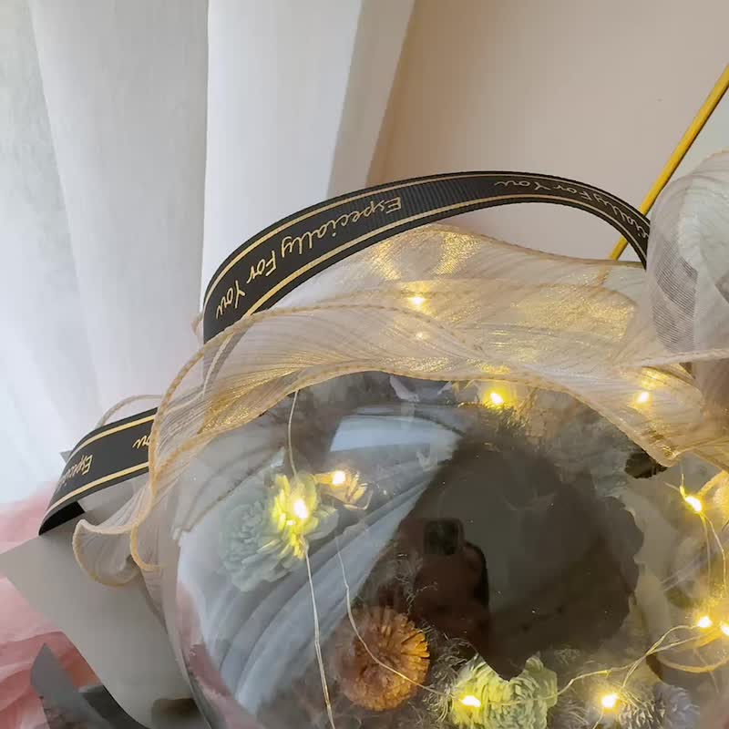墨羽之境。開幕 祝賀 升遷 20吋光球抱抱桶永生花束 - 乾燥花/永生花 - 壓克力 黑色