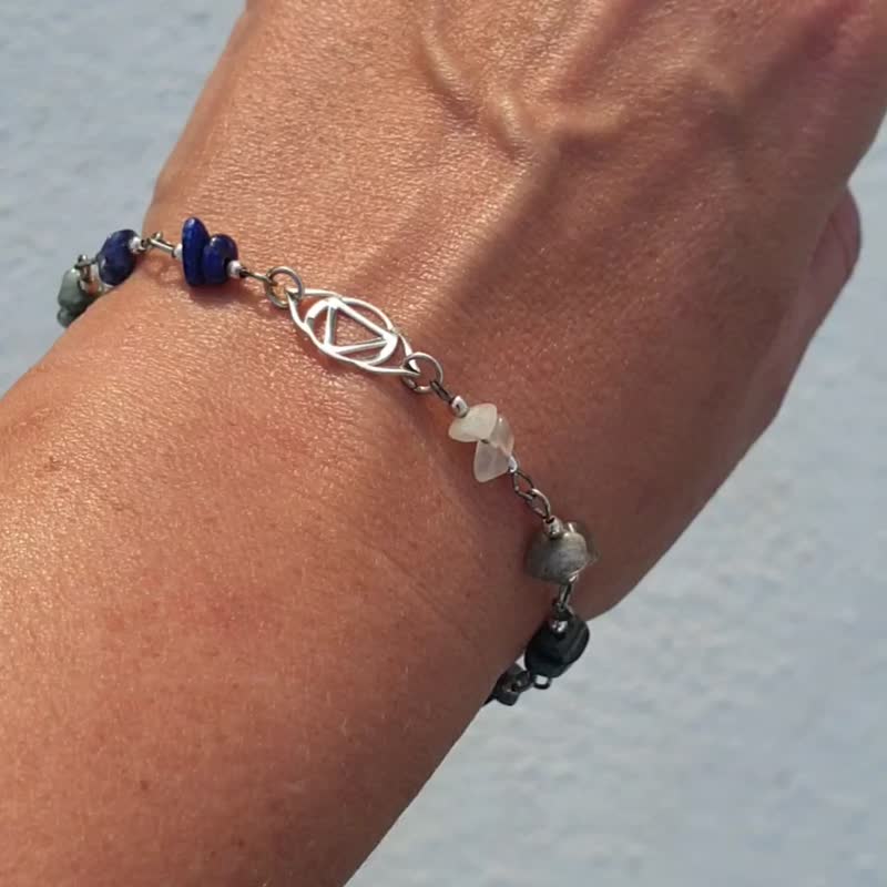 Third Eye chakra gem bracelet, silver 925, lapis lazuli, sodalite, labradorite - 手鍊/手環 - 水晶 多色