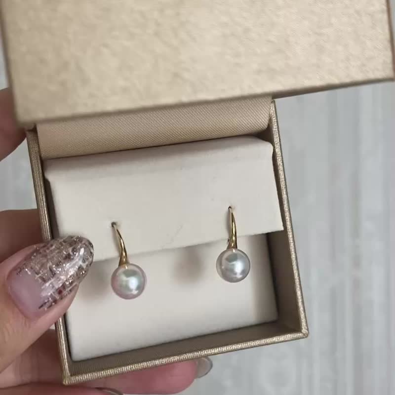 Japanese pearls, made in Japan, Japanese akoya pearl earrings 7.5mm, Japanese pearls, akoya pearls, ear nails, high-legged shoes, ear nails, mikimoto festival items. - Earrings & Clip-ons - Pearl White