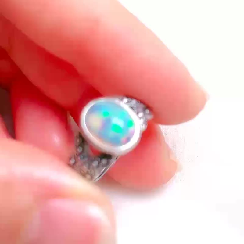 星幻空靈 如真似幻 白歐泊戒指 / 蛋白石 / 925純銀 / Opal - 戒指 - 寶石 藍色