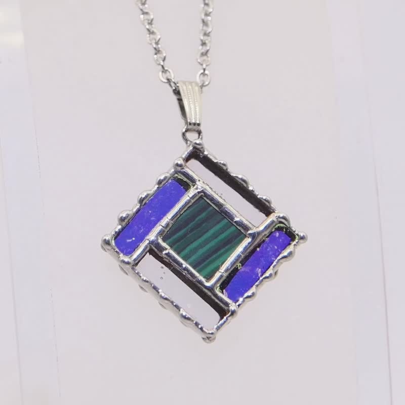 Minuteness stained glass and malachite pendant - Necklaces - Glass Multicolor