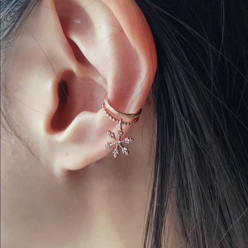 銅/黃銅 耳環/耳夾 銀色 - CRYSTAL - 雪 * 耳骨夾 耳夾