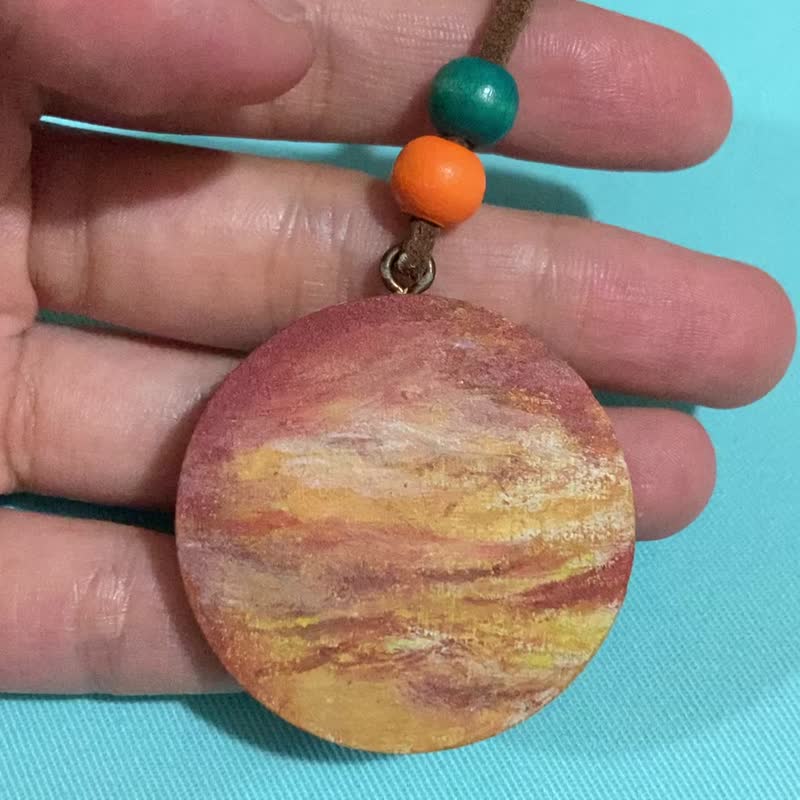 Bring a planet series exclusive to you - hand-painted wooden Jupiter necklace - สร้อยคอ - ไม้ สีกากี