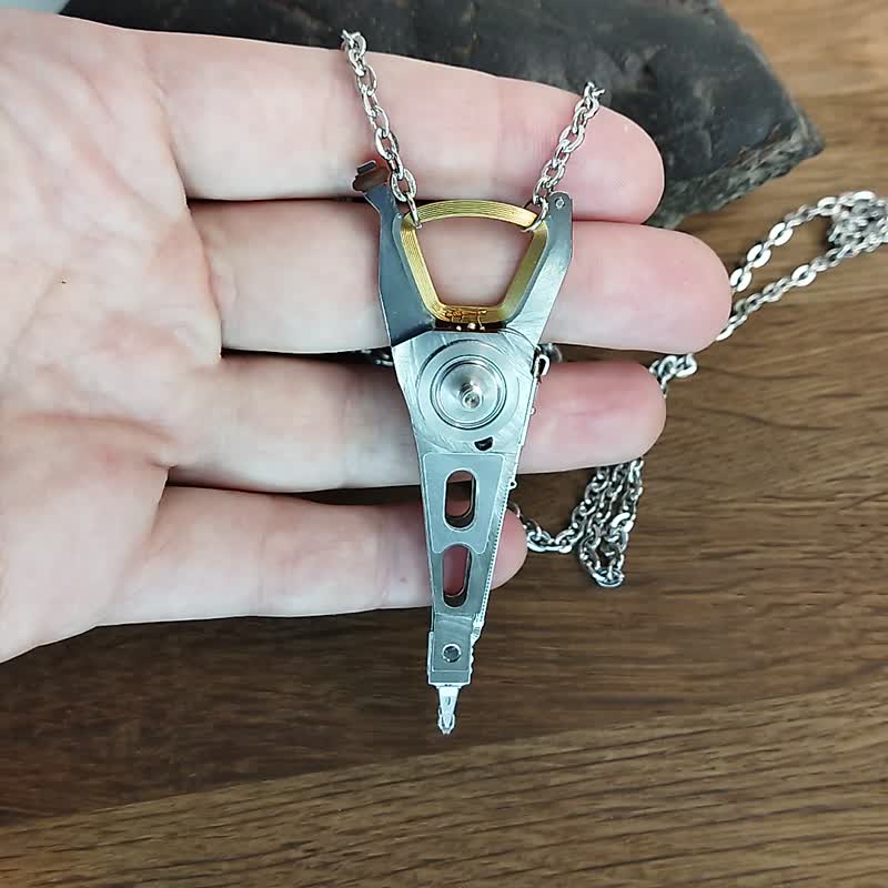 Cyberpunk pendant on chain. Cybercore jewelry. Sci fi