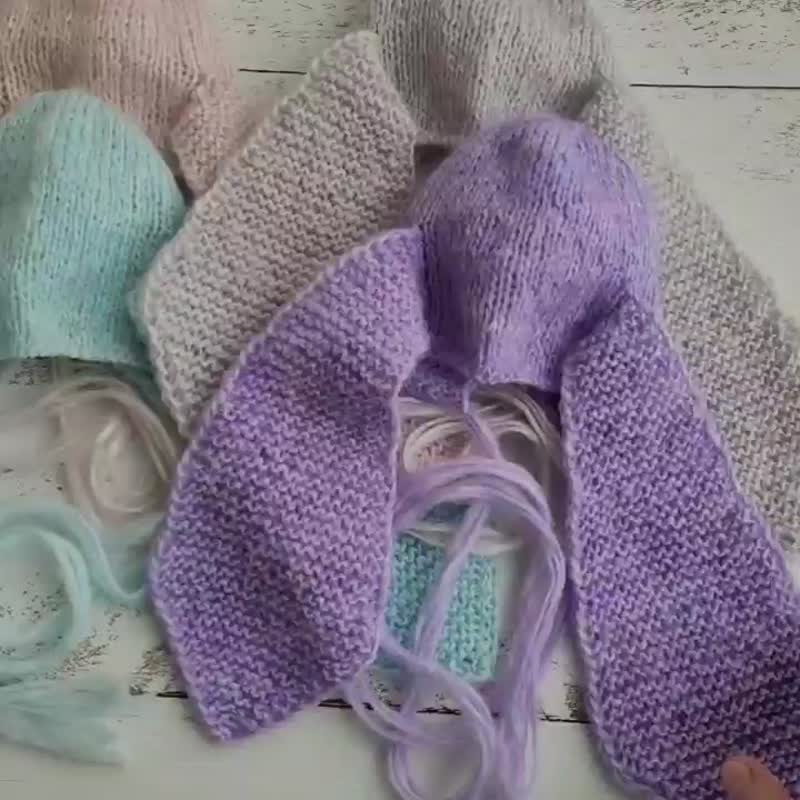 Bunny newborn bonnet/ Easter Baby photo props. - 嬰兒手鍊/飾品 - 羊毛 多色