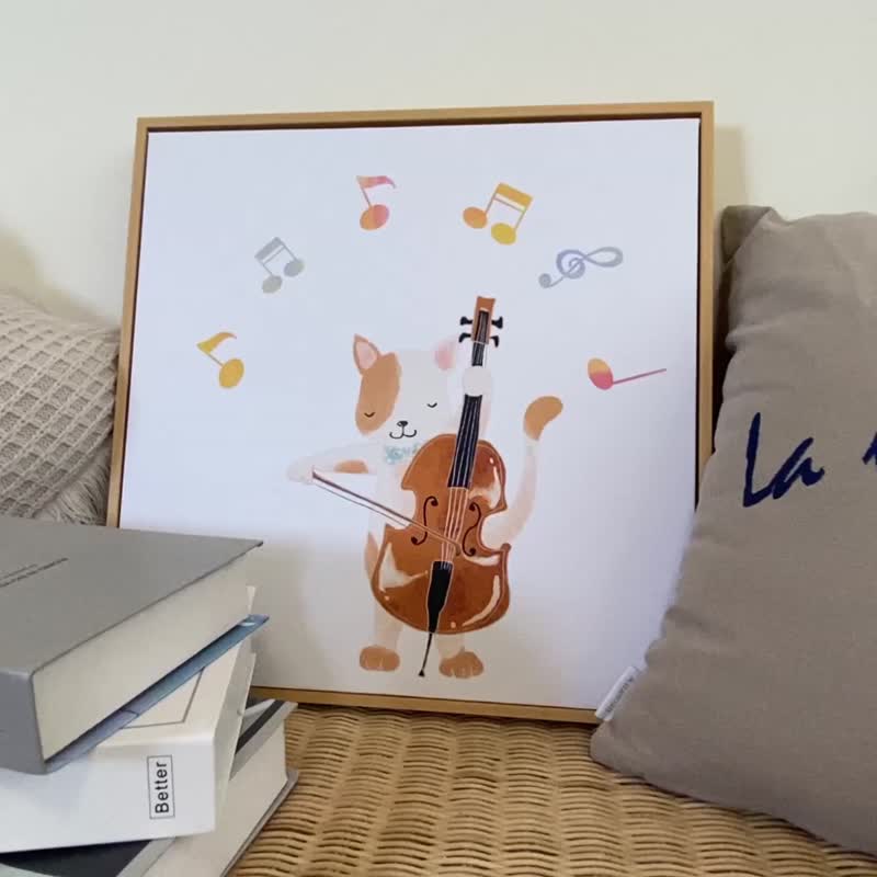 Kitty Band • Cellist - Square Prints, Wall Art, Music Prints, Kitty Prints - โปสเตอร์ - ผ้าฝ้าย/ผ้าลินิน หลากหลายสี