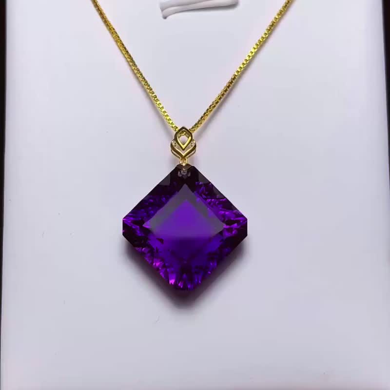 精品天然巴西紫水晶刻面無事牌吊墜 千禧面 重工切割  平平安安 - 吊飾/掛飾 - 水晶 