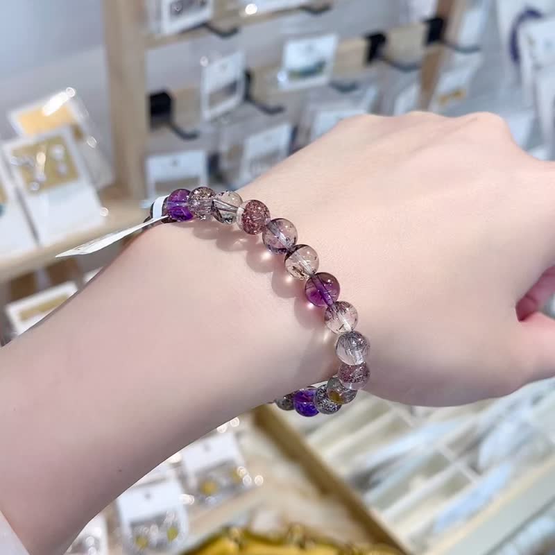 精品級玻璃體絕美半盆招財多礦超七帶彼岸花7.5mm/14.59g手珠 - 手鍊/手環 - 水晶 