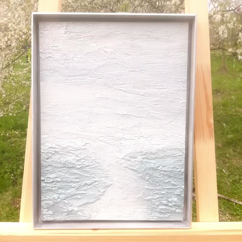 Small abstract painting from the artist, light landscape in turquoise-blue shade - 壁貼/牆壁裝飾 - 其他材質 多色