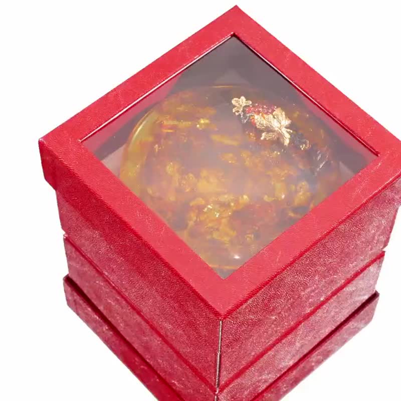Amber Jewelry box with Grapes| Handmade Round Amber Box| Unick Gift for her - 禮物盒/包裝盒 - 寶石 咖啡色