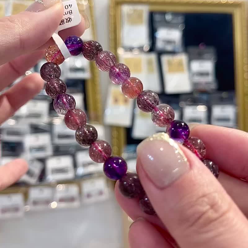 Collection grade explosive color super seven 8mm 18.32g the other side of the flower red super purple super seven black currant crystal bracelet - สร้อยข้อมือ - คริสตัล หลากหลายสี