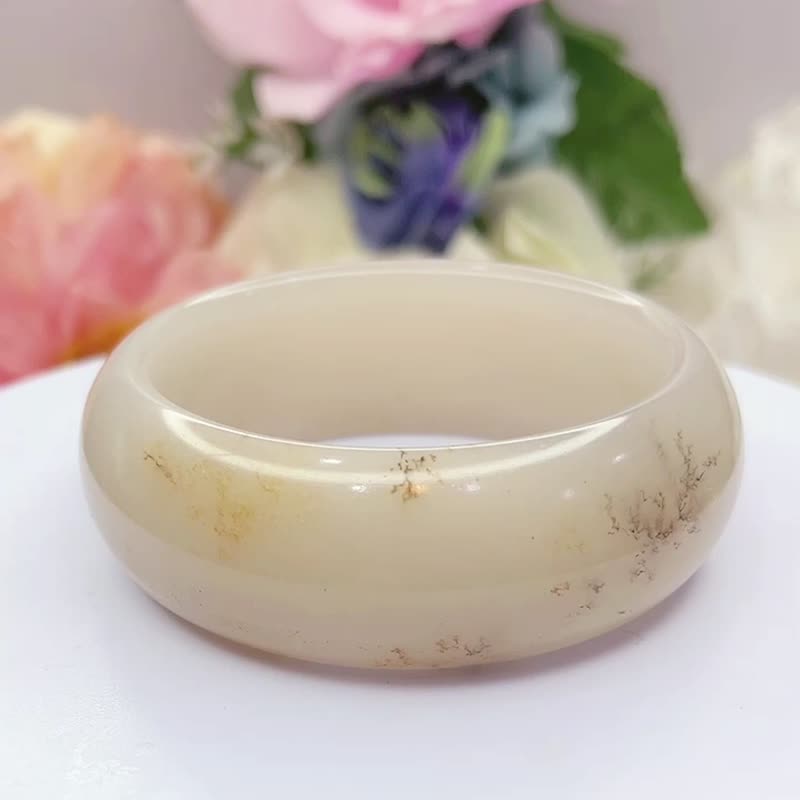 NO.46獨特草花寬版小輪胎手鐲 帶黃金發財樹 53MM 草花鐲佘太翠玉 - 手鍊/手環 - 玉石 多色