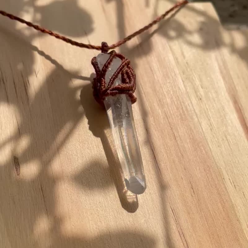 Wax thread braided tree vine white crystal column necklace - Necklaces - Crystal Brown