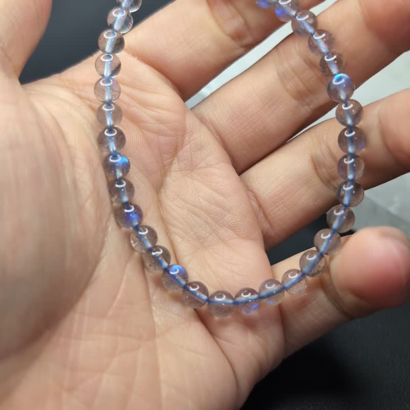 【訂製品】藍光 拉長石 灰月光石 6-10mm 手串 手鍊 天然水晶 - 手鍊/手環 - 水晶 