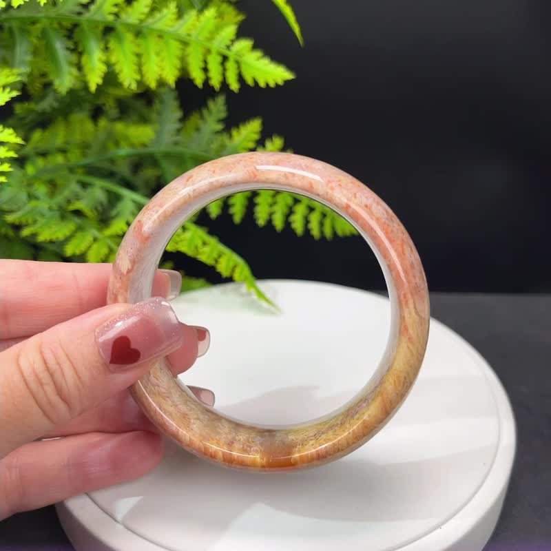 Exquisite Coral Jade Bangle 58MM, Ice-smooth High-porcelain Jadeite, Phoenix Tail Pattern Chrysanthemum Jade Bracelet, Courageous and Resilient - สร้อยข้อมือ - หยก 