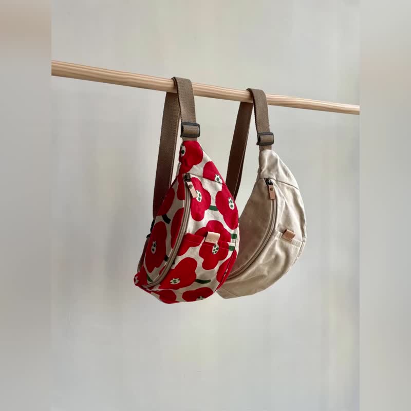 Camellia Crossbody Belt Bag. The outer pocket is also convenient for mobile phones. Inside pocket. 3 styles - Messenger Bags & Sling Bags - Cotton & Hemp Multicolor