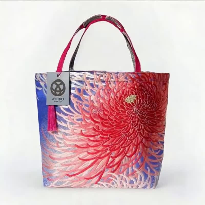獨一無二真絲和服袋帶托特包, 日本手工刺繡升級改造包, 和風藝術 - 手袋/手提包 - 絲．絹 紅色