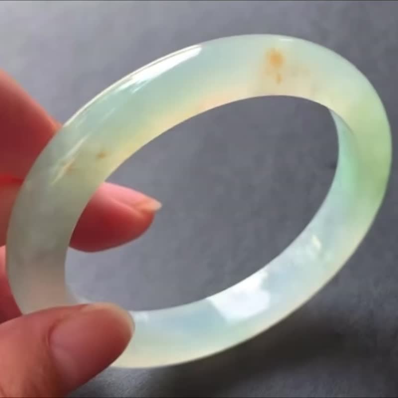 冰種 天然翡翠 緬甸 A玉 玉鐲 • 冰種桂花灑金翡翠貴妃鐲 - 手鍊/手環 - 玉石 橘色