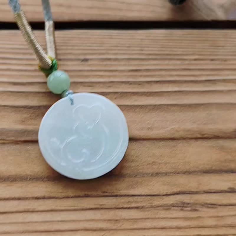 Pro-Cui Natural Jade Ice Pure Lucky Rabbit Small Round Brand Adjustable Rope Chain Zodiac Rabbit - Necklaces - Jade White