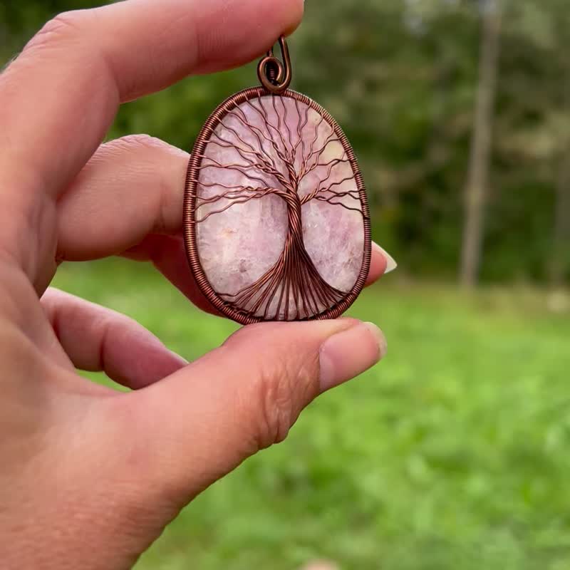 Tourmaline Pendant Tree Of Life Pendant Necklace October Birthstone Necklace - 項鍊 - 半寶石 粉紅色