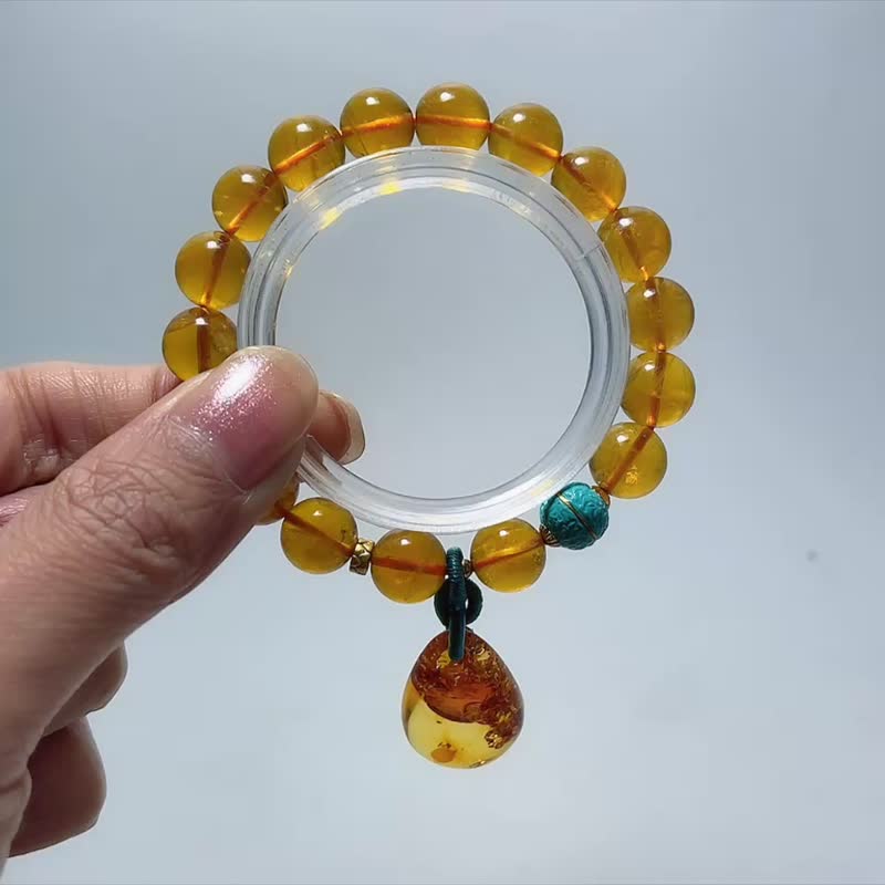 天然礦石 威士忌黃螢石10 mm 琥珀 手鍊 - 手鍊/手環 - 寶石 黃色