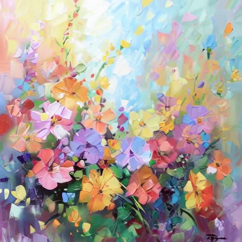 Flowers-Colorful Giclee Oil Painting/Beautiful Flowers in Bloom/Living Room and Dining Room Bright, Lively and Happy/Decorative Hanging Painting - โปสเตอร์ - ผ้าฝ้าย/ผ้าลินิน 