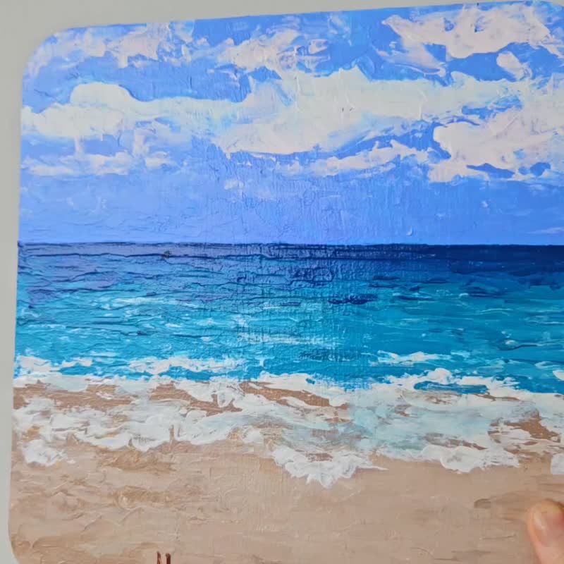 Serene Blue Ocean Painting Beach Horizon Original Artwork by Marina Fisher - 海報/掛畫/掛布 - 其他材質 藍色