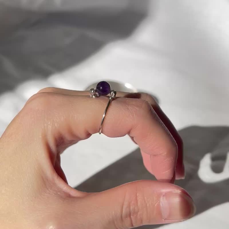 アメジスト_リング_フリーサイズ_シンプル_メタル編みアクセサリー_天然石_クリスタル_銅チタンメッキ - リング・指輪 - クリスタル パープル