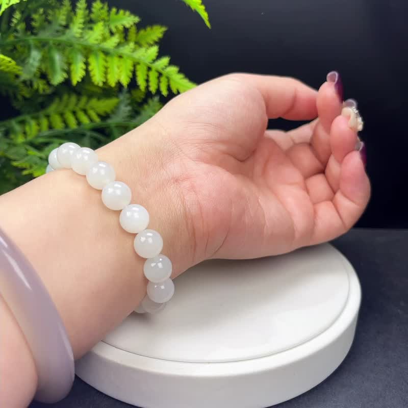 Graduation grade natural Hetian jade mutton fat bracelet 9.5mm fat white old material natural jade bracelet with certificate - Bracelets - Jade White