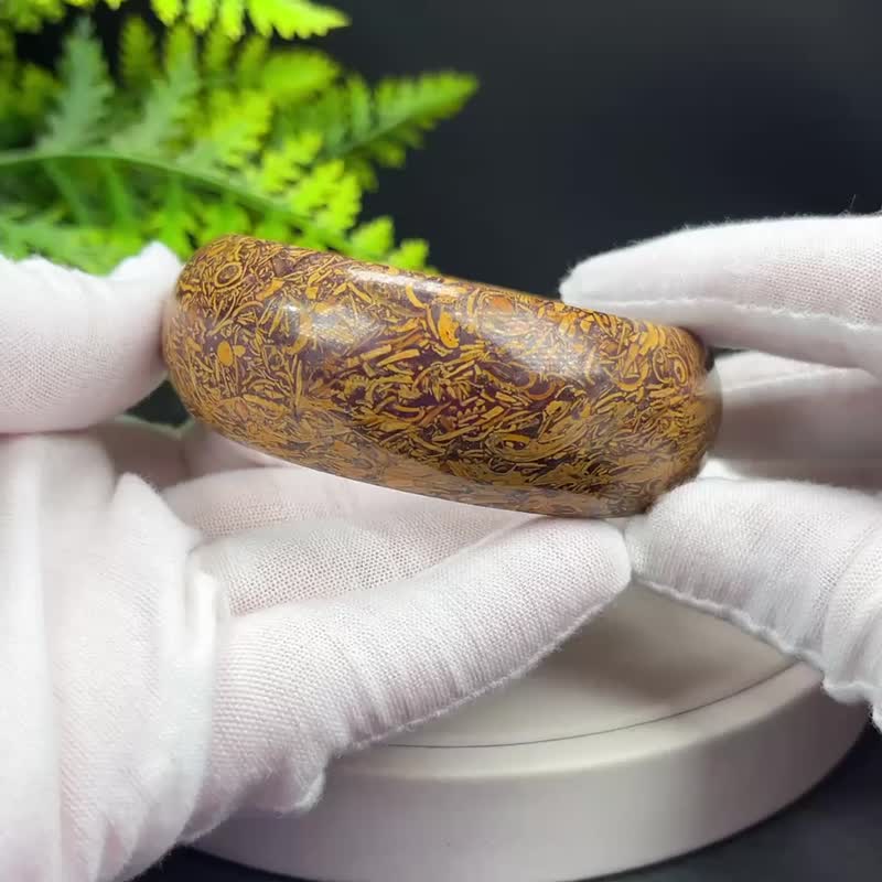 精品 金絲虎紋石手鐲 60MM 高瓷異象復古虎皮石手環 護身辟邪力量 - 手鍊/手環 - 寶石 