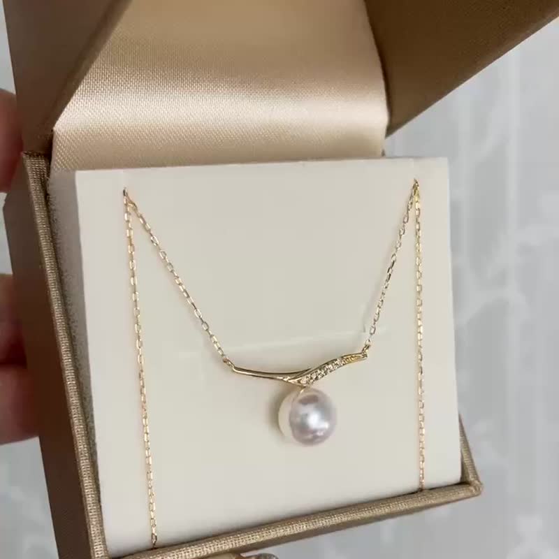 Akoya pearl necklace, pearl necklace, Japanese pearls, Akoya rare beads, made in Japan, Akoya pearl necklace, with diamond, celestial grade, festival item - สร้อยคอ - ไข่มุก ขาว