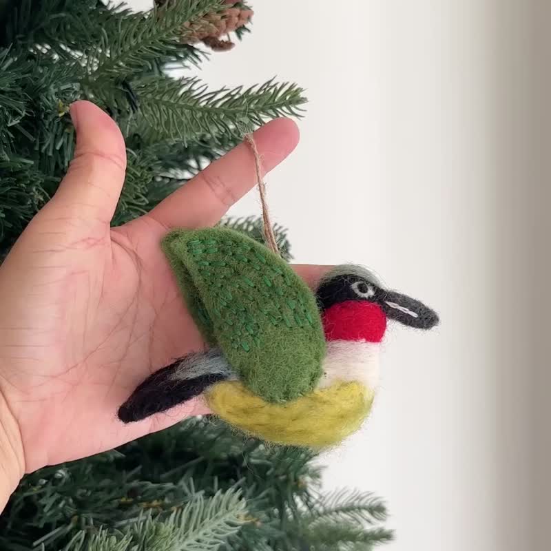 Christmas tree hangings, world-weary hummingbirds, Christmas decorations, wool felt Christmas hangings, Christmas decorations - ของวางตกแต่ง - ขนแกะ 