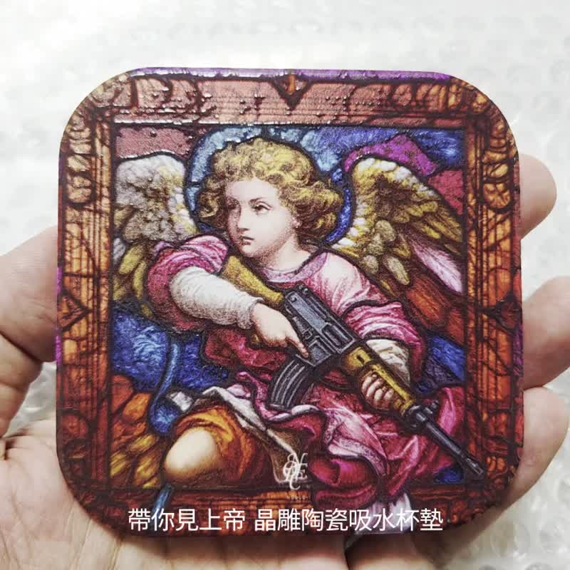 帶你見上帝 晶雕陶瓷吸水杯墊 - 杯墊 - 陶 黑色