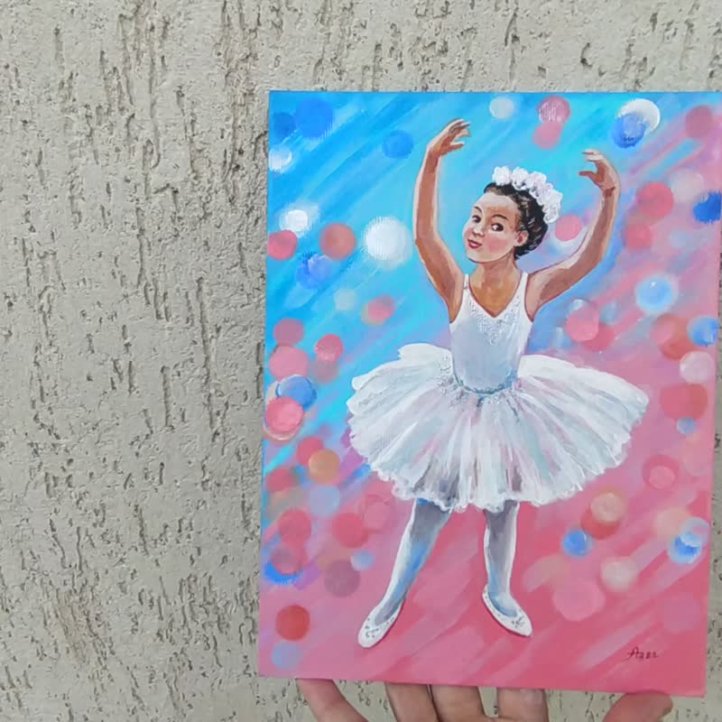 Ballerina Painting Little Girl Original Art Canvas Acrylic Ballet Small Art - โปสเตอร์ - วัสดุอื่นๆ สึชมพู