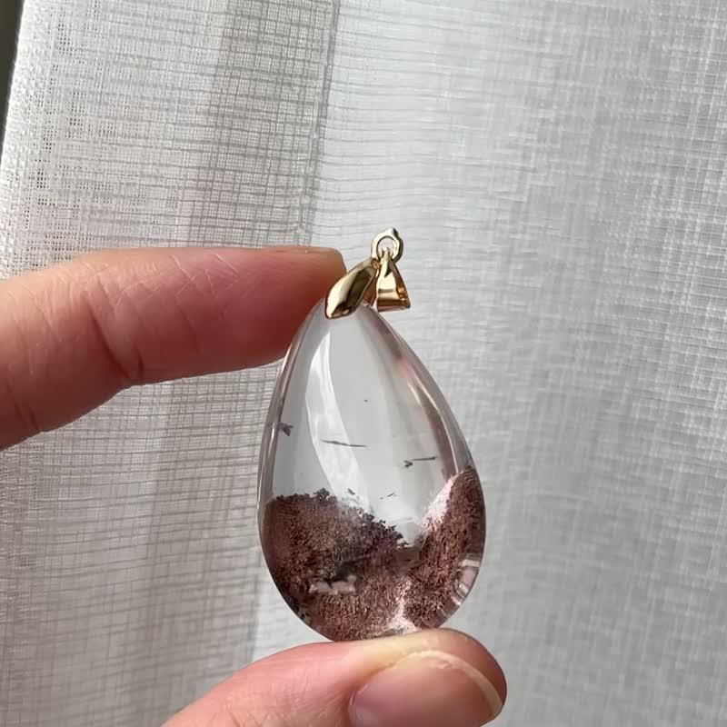 One picture, one thing│Red ghost crystal pendant with 14K gold-filled necklace, crystal clear minerals, obviously good luck - Necklaces - Crystal Red