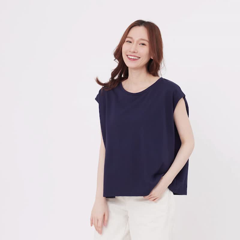 French terry drop shoulder T-shirt top / Dark Blue - Women's T-Shirts - Cotton & Hemp Blue