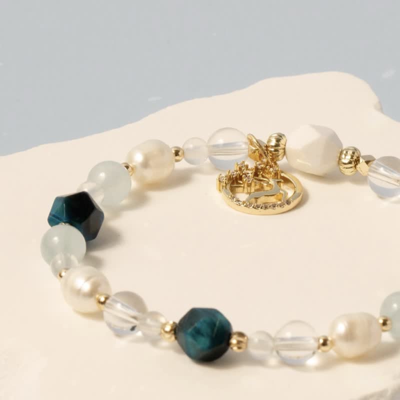 【Ring】Energy Crystal Jewelry | Aquamarine & Blue Tiger's Eye | Icy Blue Horizon - Bracelets - Gemstone Blue