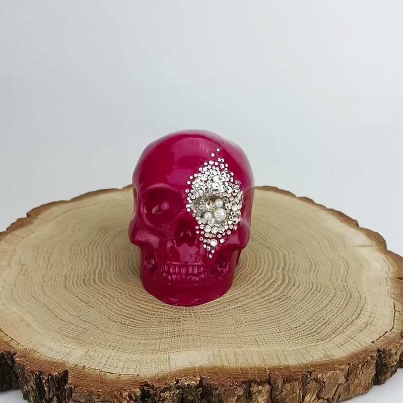 Cherry Skull with Rhinestones Unique Gothic wedding gift Home decor Dark academi - Pottery & Ceramics - Other Materials 