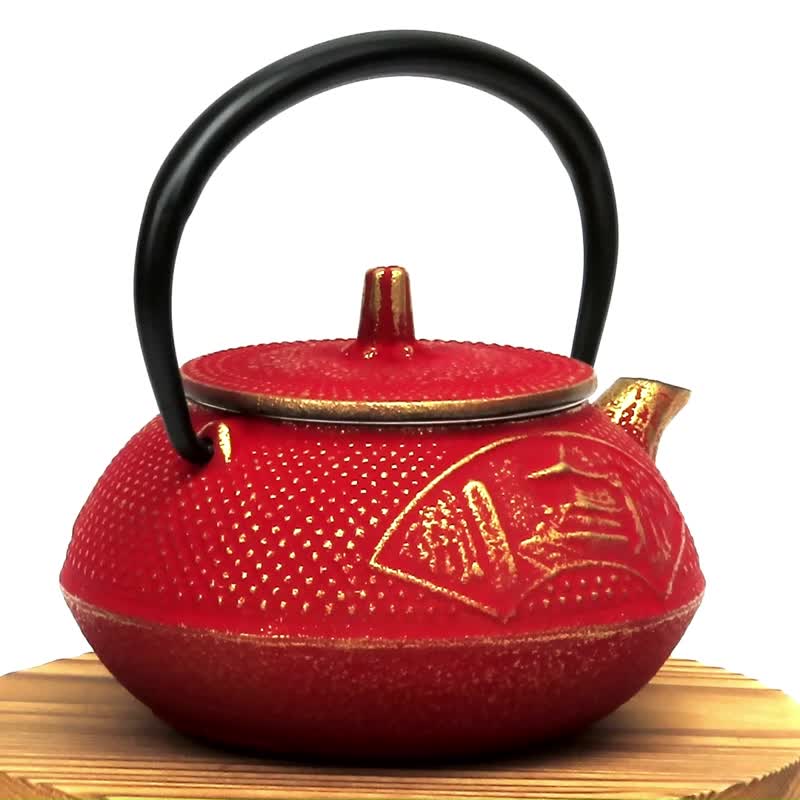 南部鐵器 茶壺 寺廟 金紅色 0.3L 日本製 - 茶壺/茶杯/茶具 - 其他金屬 紅色