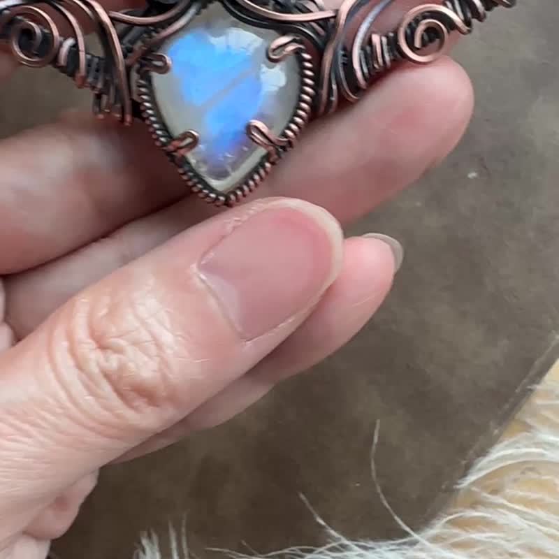 WW423 民族風 繞銅線復古做舊 wire wrap 月亮石 頸鏈 - 項鍊 - 銅/黃銅 咖啡色