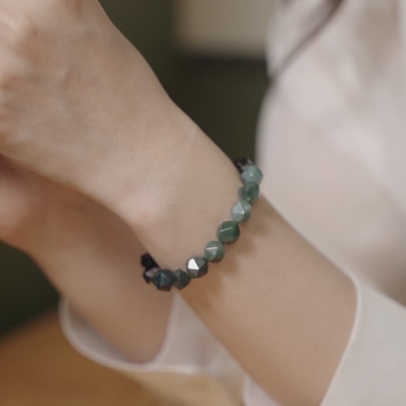 【Montagne】HALF | Aquatic Agate X Obsidian | Cutaway Bracelet - สร้อยข้อมือ - คริสตัล 