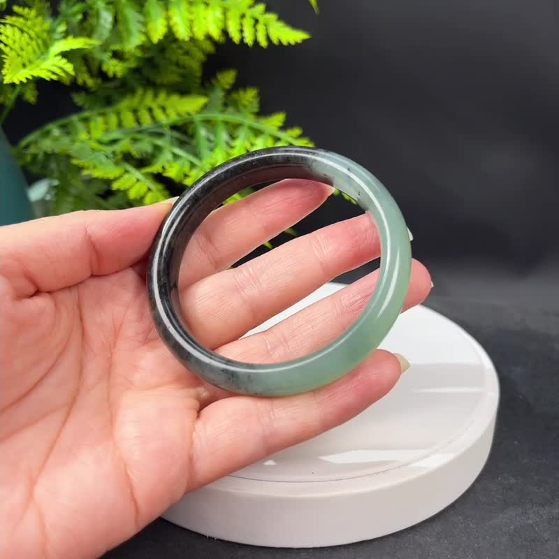 Natural Serpentine Jade Dark Green Bangle 58MM - สร้อยข้อมือ - หยก สีเขียว