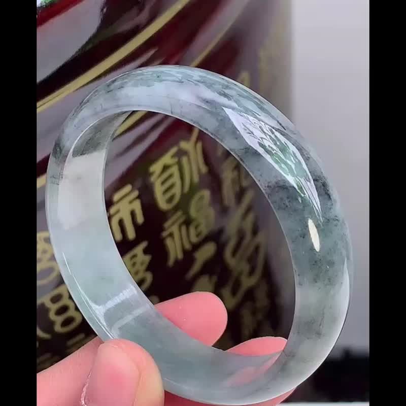 冰種 天然翡翠 緬甸 A玉 玉鐲 • 糯冰種烏雞翡翠福鐲 - 手鍊/手環 - 玉石 黑色
