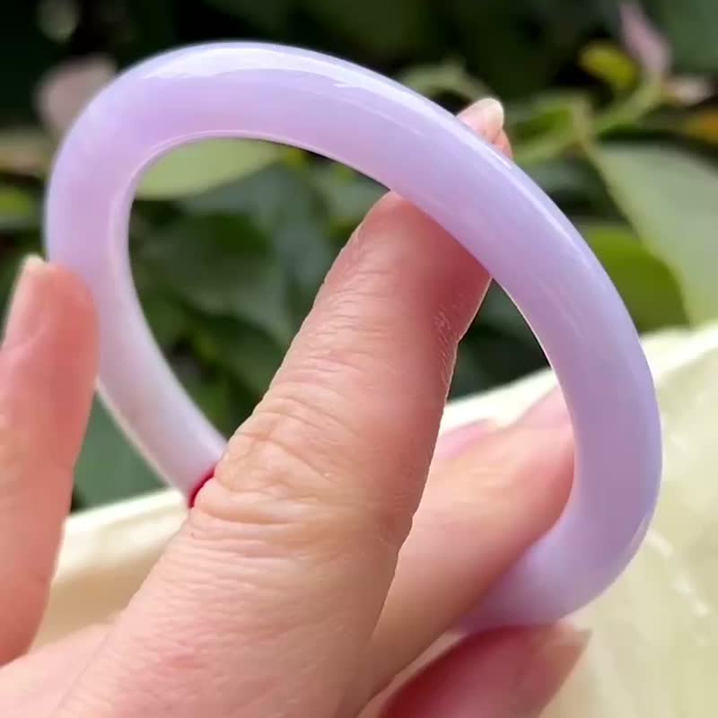 冰種 天然翡翠 緬甸 A玉 玉鐲 • 細糯化種紫羅蘭翡翠圓鐲 - 手鍊/手環 - 玉石 紫色