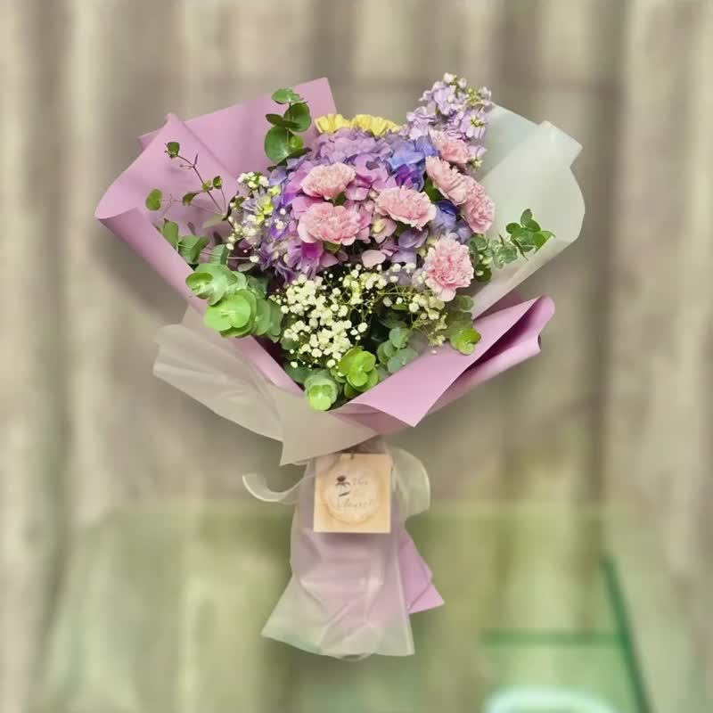 [Graduation/Thank You Bouquet] Purple Hydrangea Carnation Flower Bouquet Un peu de Violet - ตกแต่งต้นไม้ - พืช/ดอกไม้ สีม่วง