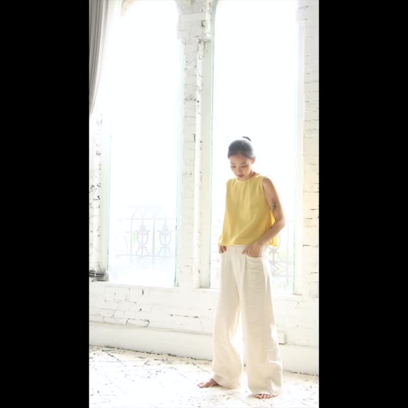 OMAKE 重ねバックボタンベスト / リネンコットン グレイッシュブルーグリーン - ベスト - コットン・麻 ブルー